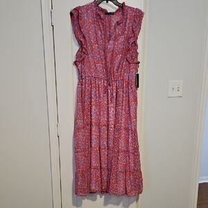 Black Tape Pink and Red Ruffled Midi Sundress 2x